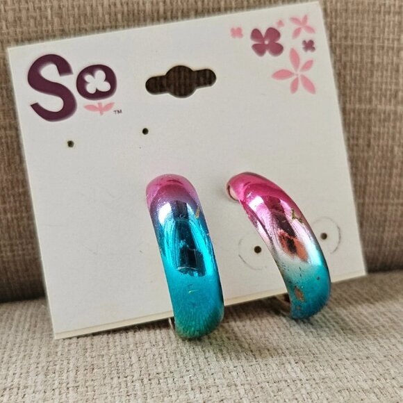SO Women Earrings Gold/Blue Tone Hoop Fashion Jewelry New with defect - Picture 5 of 12